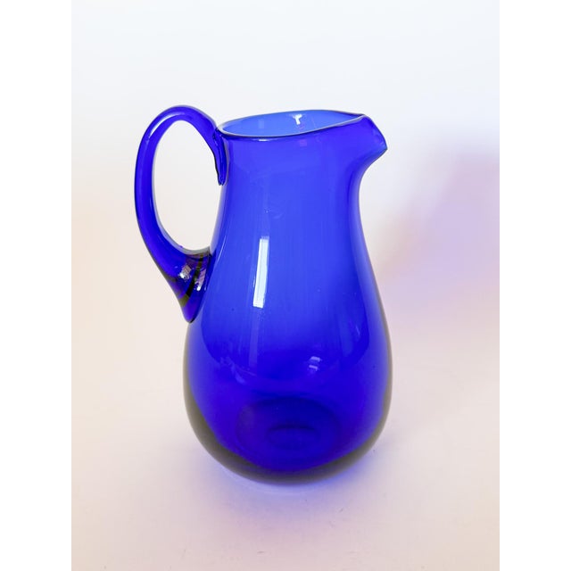 Cobalt Blue Artisan Blown Glass Pitcher For Sale - Image 4 of 9