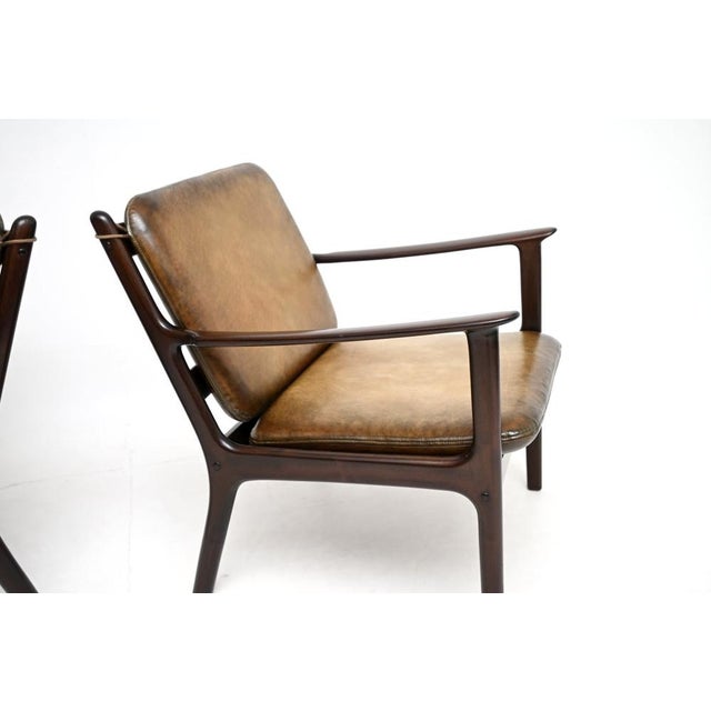 Brown Vintage Danish Leather Armchairs from Ole Wanscher, 1960s, Set of 2 For Sale - Image 8 of 10