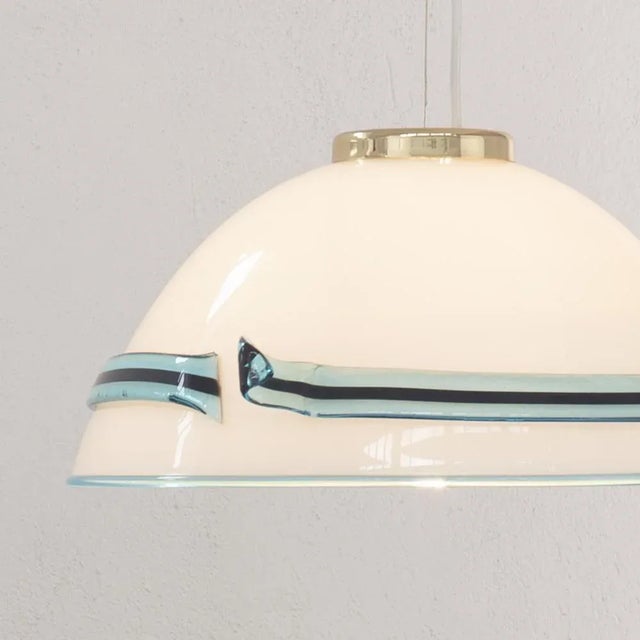 White Murano Glass Suspension Lamp with Turquoise and Black Hot Applications, 1980s For Sale - Image 9 of 12