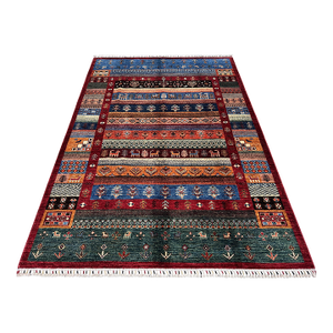 Multicolor Afghan Khorjin Hand-Knotted Wool Rug - 8'0" X 5'9"