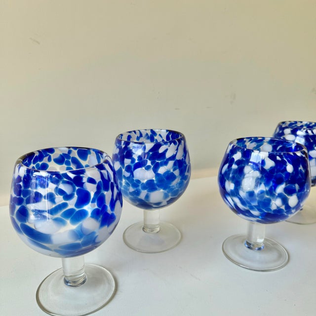 Carlo Moretti Late 20th Century Blue Tortoiseshell Wine Goblets - Set of Four For Sale - Image 4 of 5