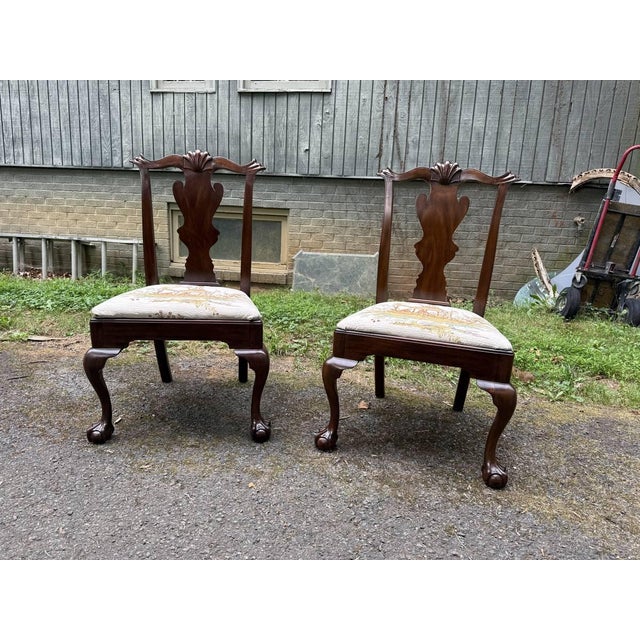 Henkel Harris Mahogany Chairs – Flower Fabric Seats Solid Mahogany wood, ball and claw feet Fabric is not original, you...