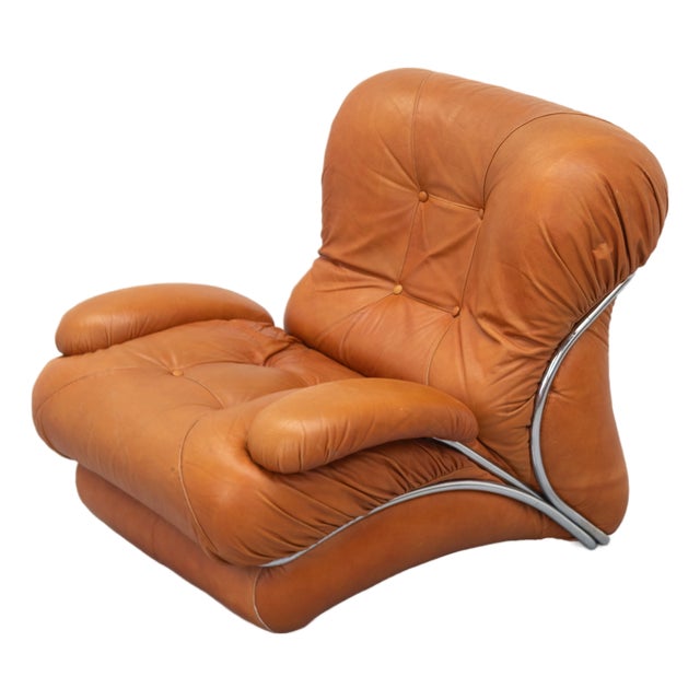 Italian Corolla Lounge Chair in Cognac Leather by I.P.E., 1970s For Sale