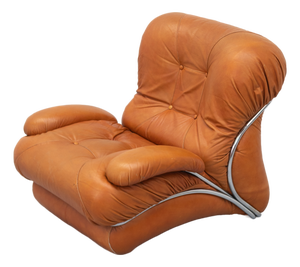 Italian Corolla Lounge Chair in Cognac Leather by I.P.E., 1970s
