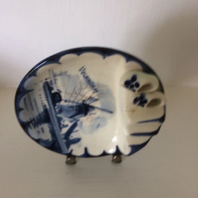 White Vintage Blue and White Delft Ashtray With Brass Stand For Sale - Image 8 of 13