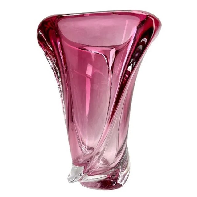 Val Saint Lambert,Signed sculpted crystal vase with amethyst core, Belgium. Heavy Val Saint Lambert crystal vase...