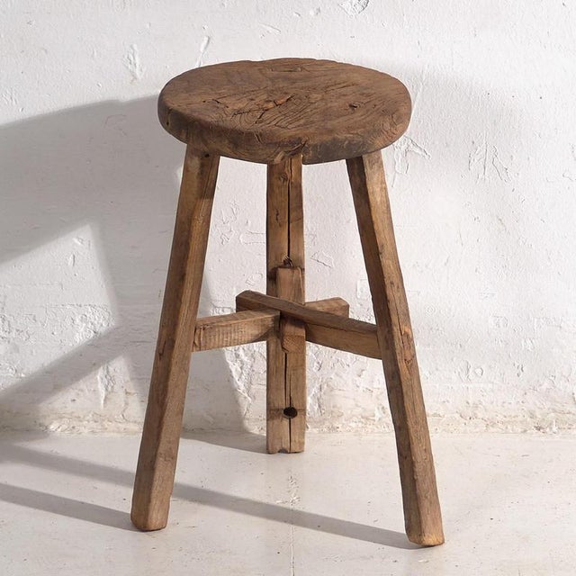 Wood Vintage Round Stool, 1920 For Sale - Image 7 of 7