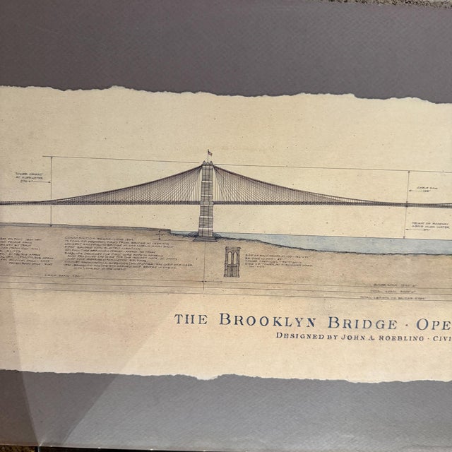 Paper Vintage Drawing of Brooklyn Bridge Art For Sale - Image 7 of 8
