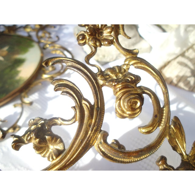 Art Nouveau Wall Paintings with Floral Brass Frames, 1890s-1910s, Set of 2 For Sale - Image 8 of 18