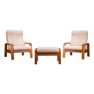 Mid-Century Modern Danish Chairs and Ottoman in Teak from HS Design, 1960s, Set of 3 For Sale