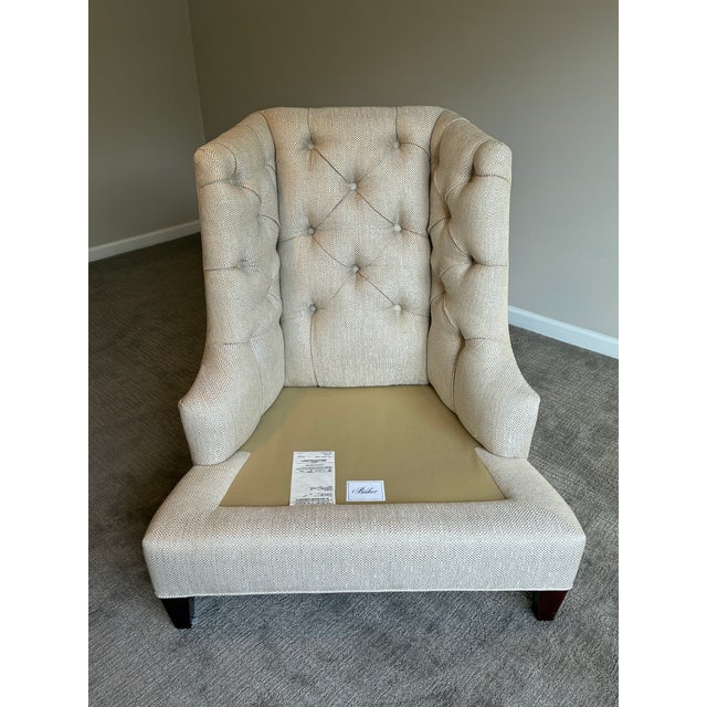 Ivory Late 20th Century Baker Furniture Tufted Wing Chair With Matching Ottoman For Sale - Image 8 of 12