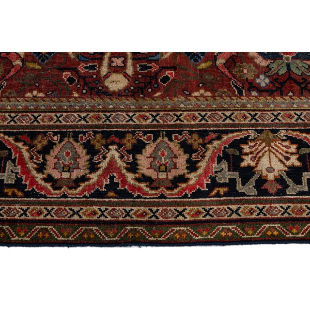 Antique Style Mahal Persian Area Rug Large-Scale Floral Hand-Knotted Wool 1940s For Sale - Image 9 of 10