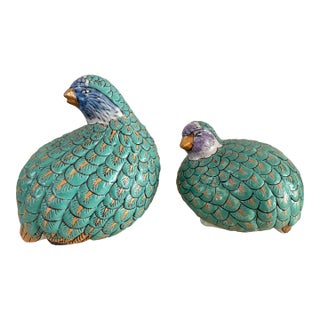 Vintage Hand Painted Chinese Quail Statues - A Pair For Sale