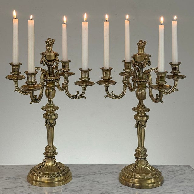 Pair of French Napoleon III Period Louis XVI Bronze Candelabra For Sale - Image 4 of 18