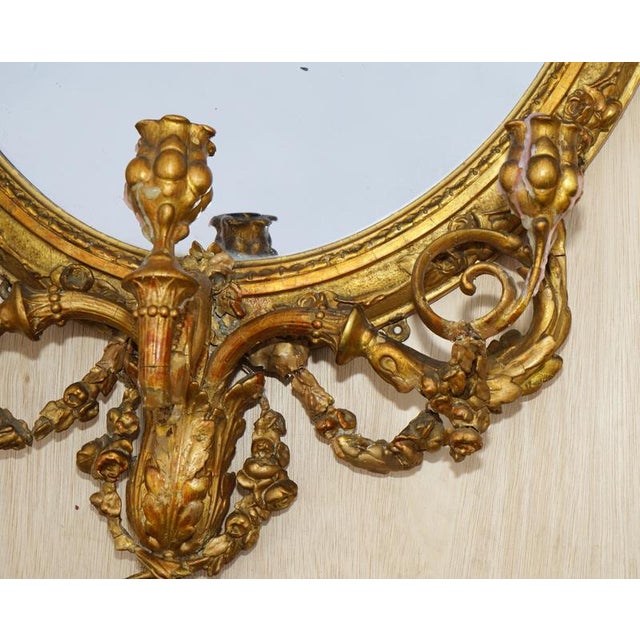 Gold Gilt Frame Pinwheels Mirror with Carved Cherub Putti Angel, 1800s For Sale - Image 13 of 18