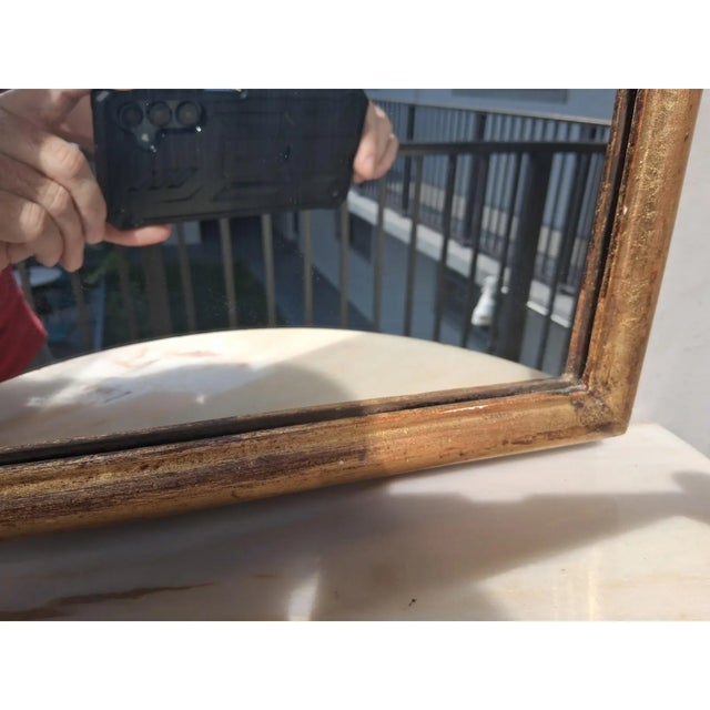 Metal 1940's Hollywood Regency Gilt Tole/ Marble/ Giltwood Mirror & Console Set For Sale - Image 7 of 11