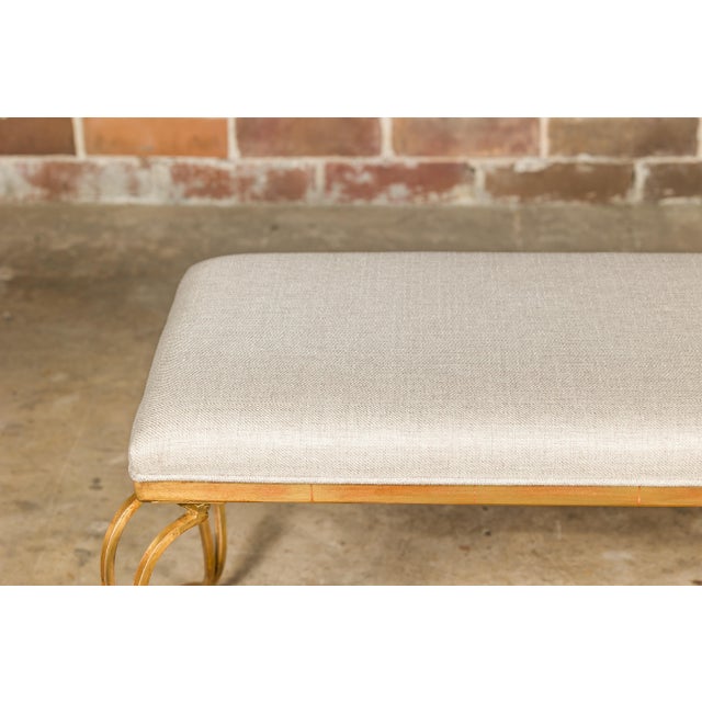Midcentury French Gilt Metal Benches with Cabriole Legs and Upholstery, a Pair For Sale - Image 10 of 12