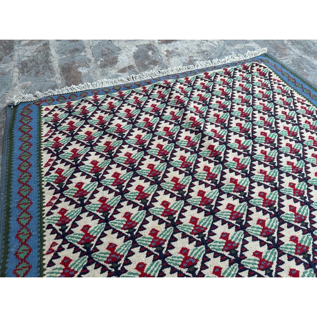1990s Vintage Flat Weave Tribal Senneh Kilim For Sale - Image 5 of 7