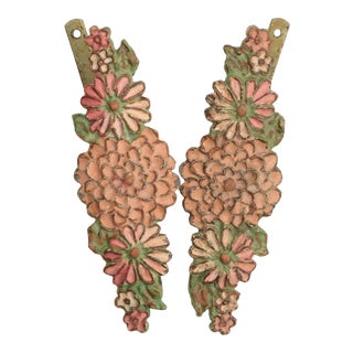 Zinnia & Daisy Floral Cast Iron Curtain Tiebacks by Hubley For Sale