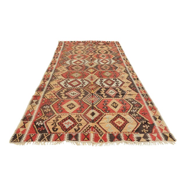Vintage decorative handwoven wool kilim rug from Kaisari region of Turkey. Approximatelly 50-60 years old. In very good...