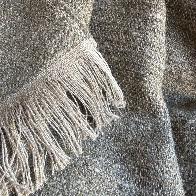 Olive Belgian Linen and Cotton Throw For Sale - Image 4 of 7