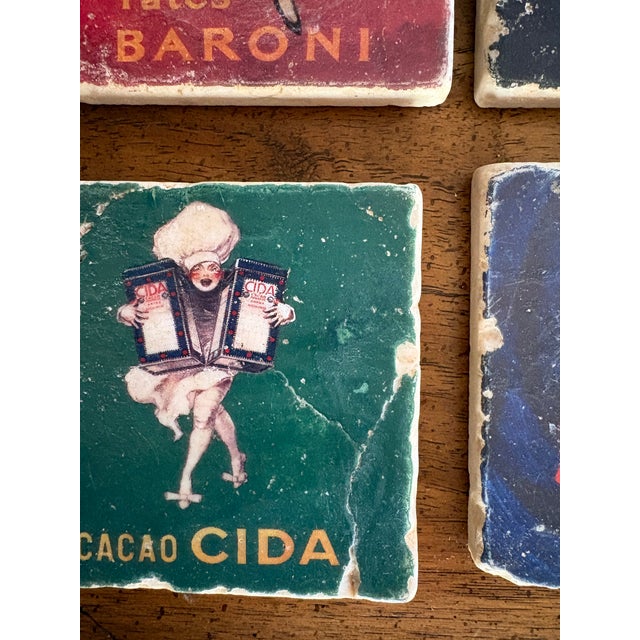 Vintage Italian Advertising Ceramic Coasters, Set of 4 | Ingham Marsala, Baroni & Cacao Cida For Sale - Image 15 of 16