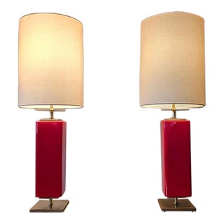 Contemporary Beekman Table Lamps by Kate Spade Magenta Cranberry Pink - Pair For Sale