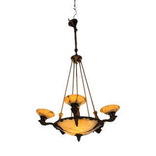 Art Deco French Alabaster Chandelier, 1930s For Sale