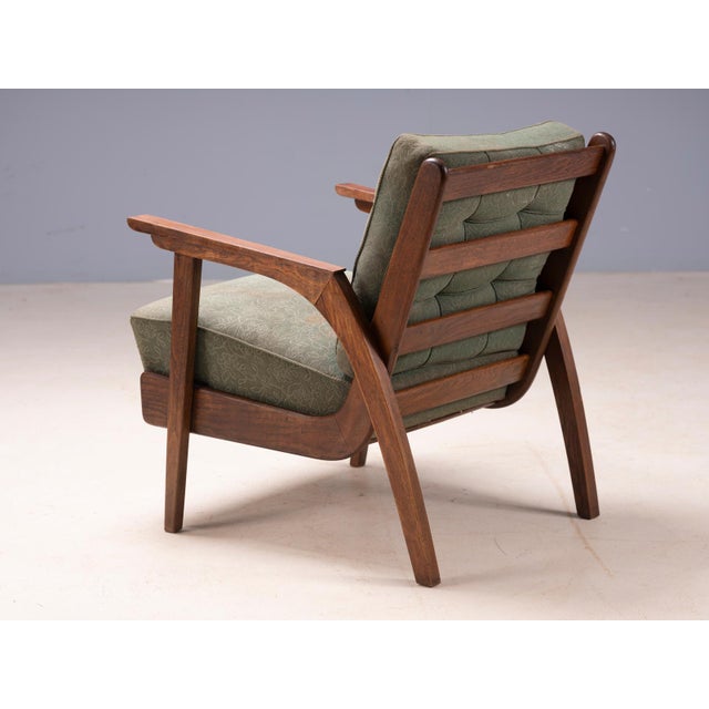 Vintage Lounge Chairs with Wooden Frames and Green Upholstery, 1950s, Set of 2 For Sale - Image 6 of 9