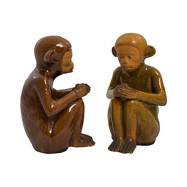 Brown Vintage Handmade Pottery Monkeys - a Pair For Sale - Image 8 of 8