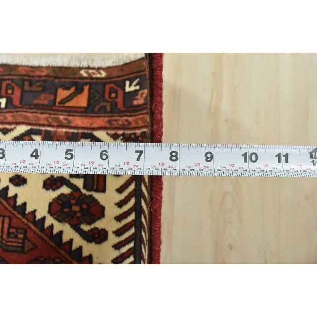 Zanjan Rug 4'2'' X 6'7'' Red Wool Vintage Tribal Hand-Knotted Oriental Carpet For Sale - Image 11 of 13