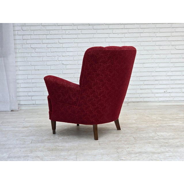 Danish Armchair in Red Furniture Fabric, 1960s For Sale - Image 10 of 18