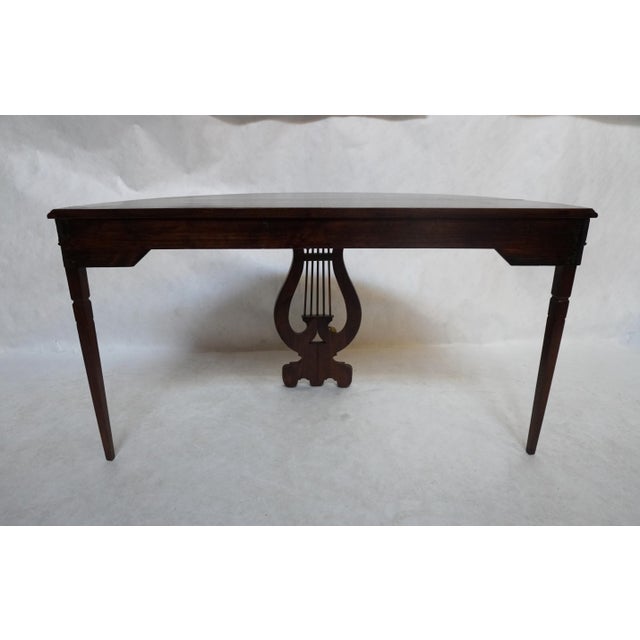 Wood Mid 20th Century Pair of Demilune Consoles With Harp / Lyre Detail For Sale - Image 7 of 18
