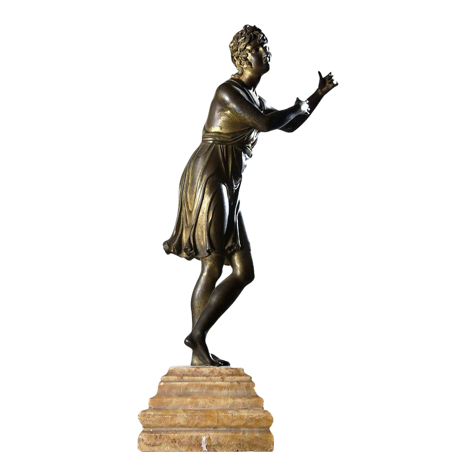 19th C. Italian Gilt Bronze Apollo Figure on Alabaster Base | Chairish