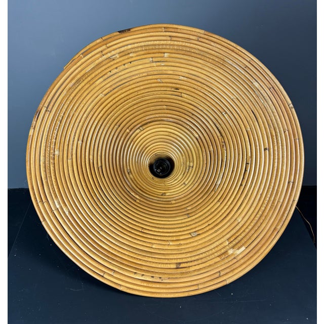 Mid-Century Modern Italian Witch Hat Pencil Reed Rattan Bamboo and Brass Pendant Lamp, 1970s For Sale - Image 4 of 12