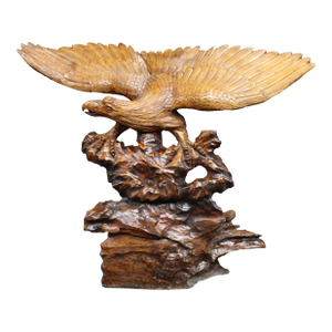 Large Mid-Century Modern Hand Carved Walnut Eagle Sculpture on Burl Wood Base