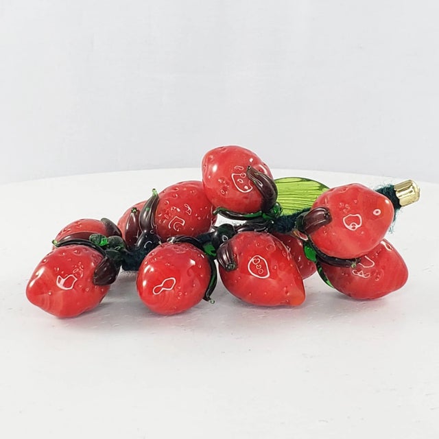 Red Vintage Miniature Blown Art Glass Strawberry Bunch Vine Faux Fruit For Sale - Image 8 of 8