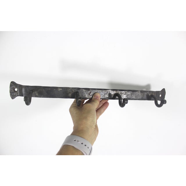 Vintage Forged Iron Wall Rack With Hooks For Sale - Image 11 of 11