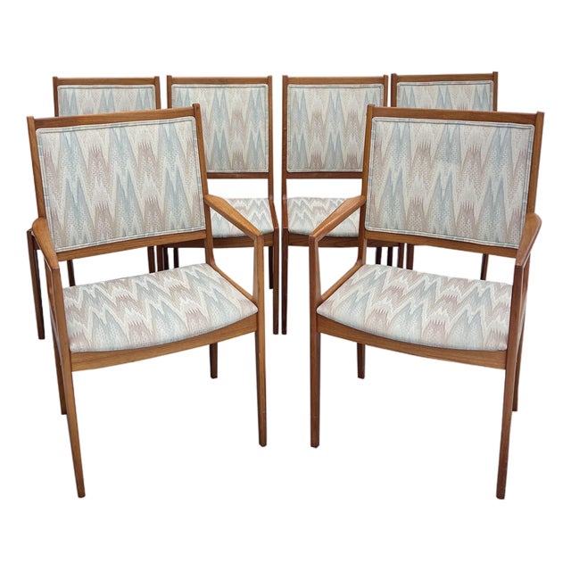 Vintage Danish Modern Teak Dinging Chairs in Blaze Upholstery Set of 6 For Sale