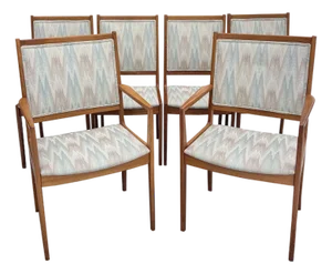 Vintage Danish Modern Teak Dinging Chairs in Blaze Upholstery Set of 6