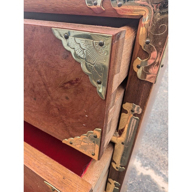 Wood 7 Drawer Dresser Lingerie Armoir Jewelry Asian Solid Wood Storage Felt For Sale - Image 7 of 8