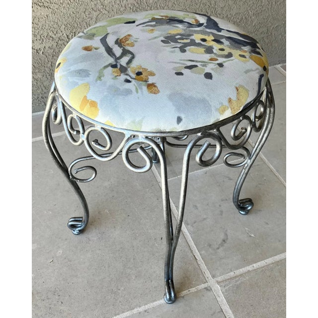 Late 20th Century Late 20th-Century Wrought Steel Vanity Stool With Newly Upholstered Seat Cushion For Sale - Image 5 of 11
