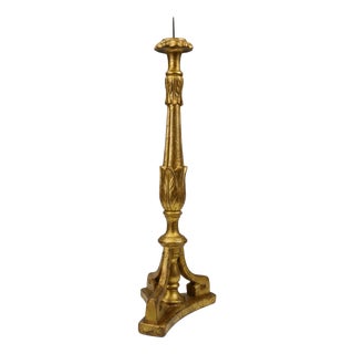 18th-Century Neoclassical Italian Giltwood and Polychrome Candlestick, 1800 For Sale
