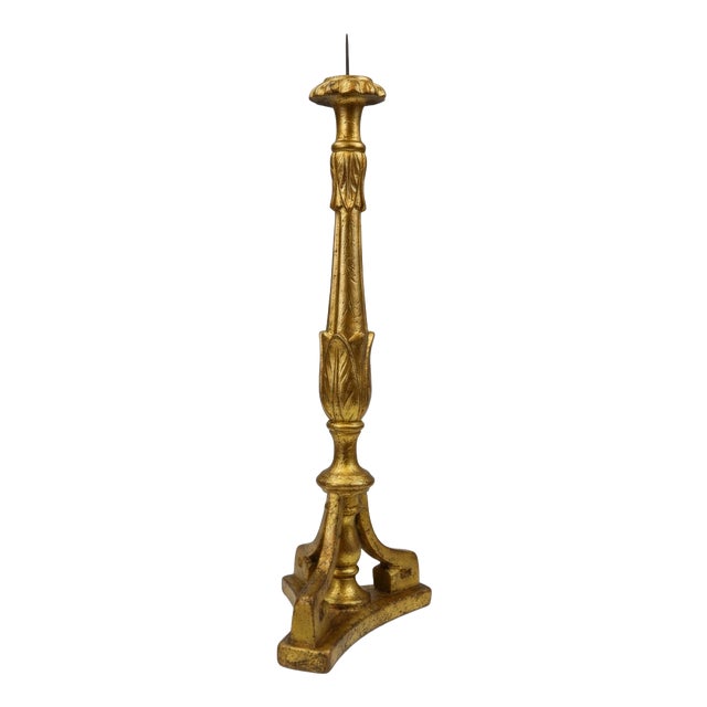 18th-Century Neoclassical Italian Giltwood and Polychrome Candlestick, 1800 For Sale