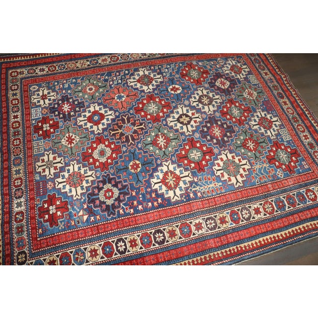 Late 19th Century Blue Late 19th Century Square Caucasian Kuba Rug no. j5269 For Sale - Image 5 of 8