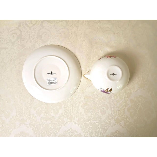 New Vista Alegre Illuminati Sauceboat With Matching Pink Under Plate Portugal Luxury Hand Painted Porcelain Watercolor Lotus Flower New With Tag For Sale - Image 10 of 10