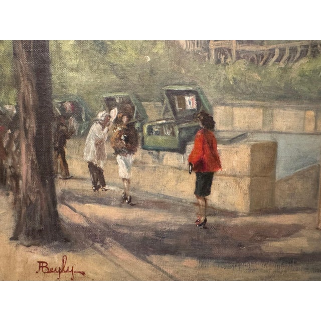 1920s Quai De Paris and Its Booksellers, 1920s, Oil on Canvas For Sale - Image 5 of 8