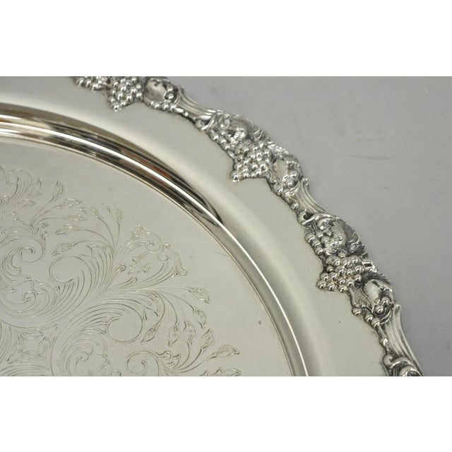 Silver Vintage Victorian Silver Plated Grapevine Repousse 20" Round Serving Platter For Sale - Image 8 of 13