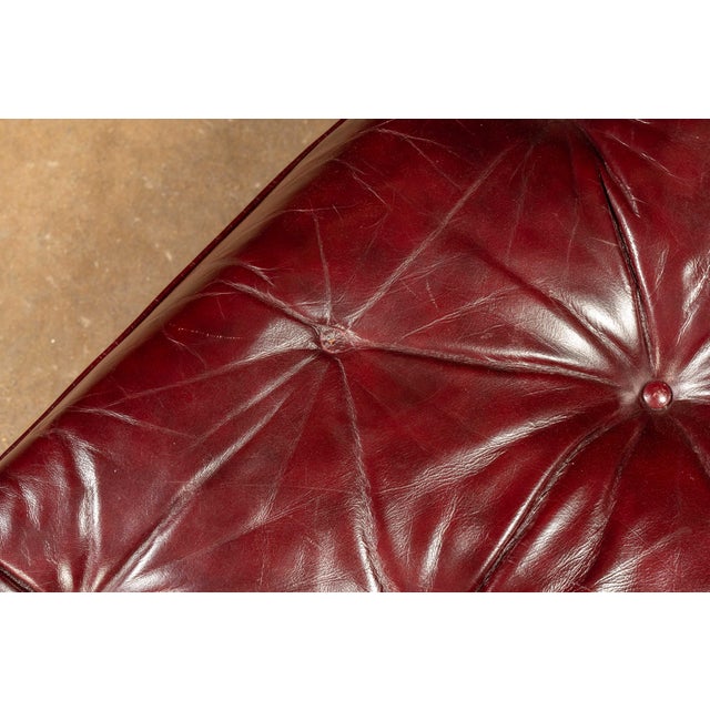 Vintage Tufted Leather Chesterfield Armchair and Ottoman Set in Burgundy For Sale - Image 12 of 12