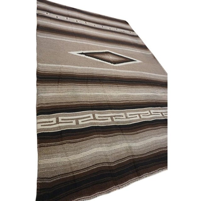 1930s Antique Brown Tribal Medallion Navajo American Geometric Flat Weave Rug For Sale - Image 4 of 10